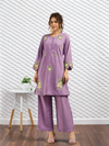Women's Lilac Embroidered Roman Silk Co-ord
