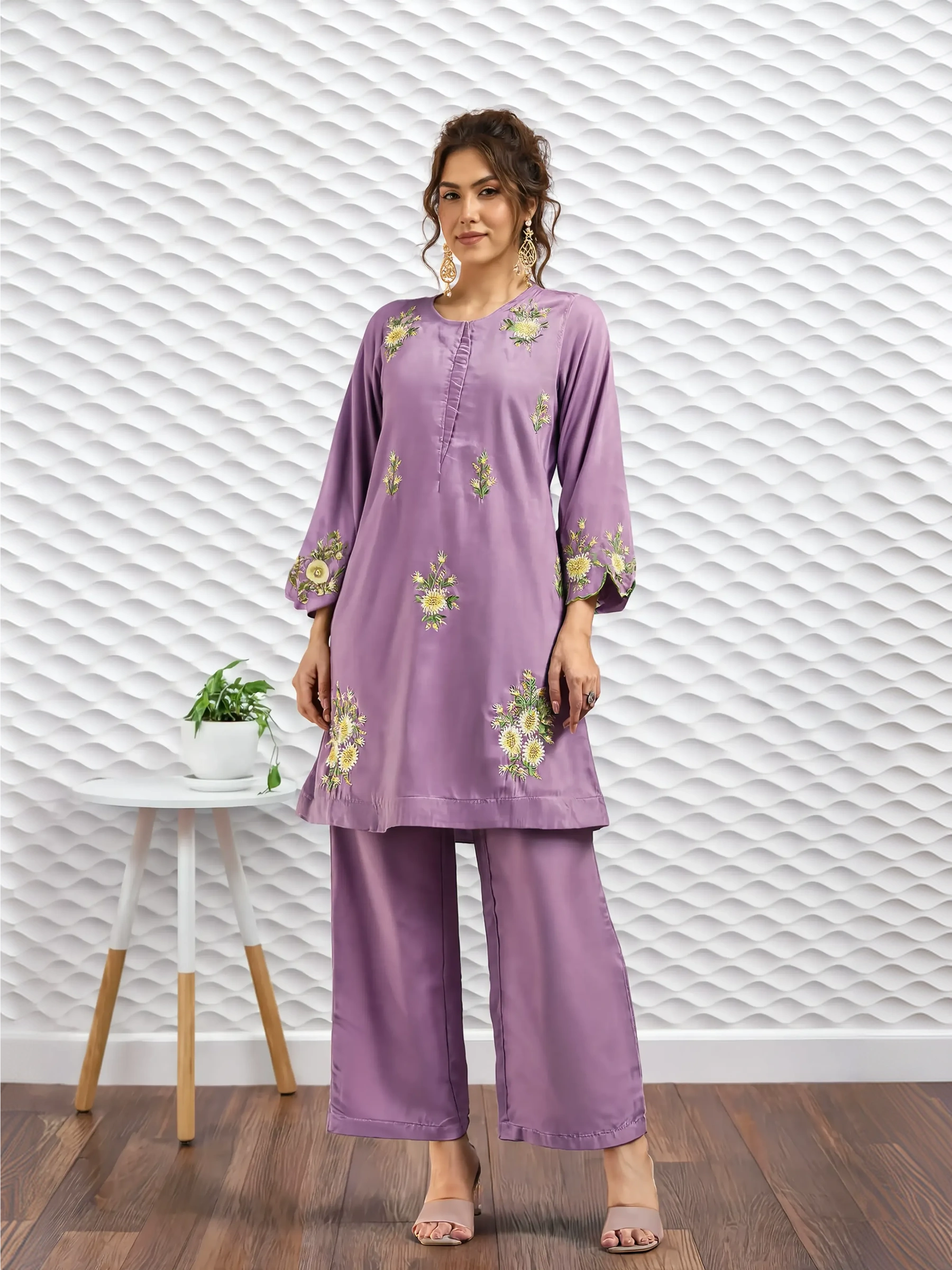 Women's Embroidered Roman Silk CoOrd