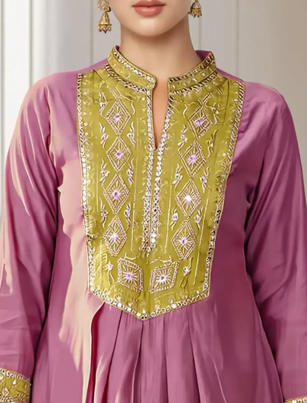 Light Pink Roman Silk Embroidered Flared Kurta Set Dupatta