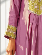 Light Pink Roman Silk Embroidered Flared Kurta Set Dupatta