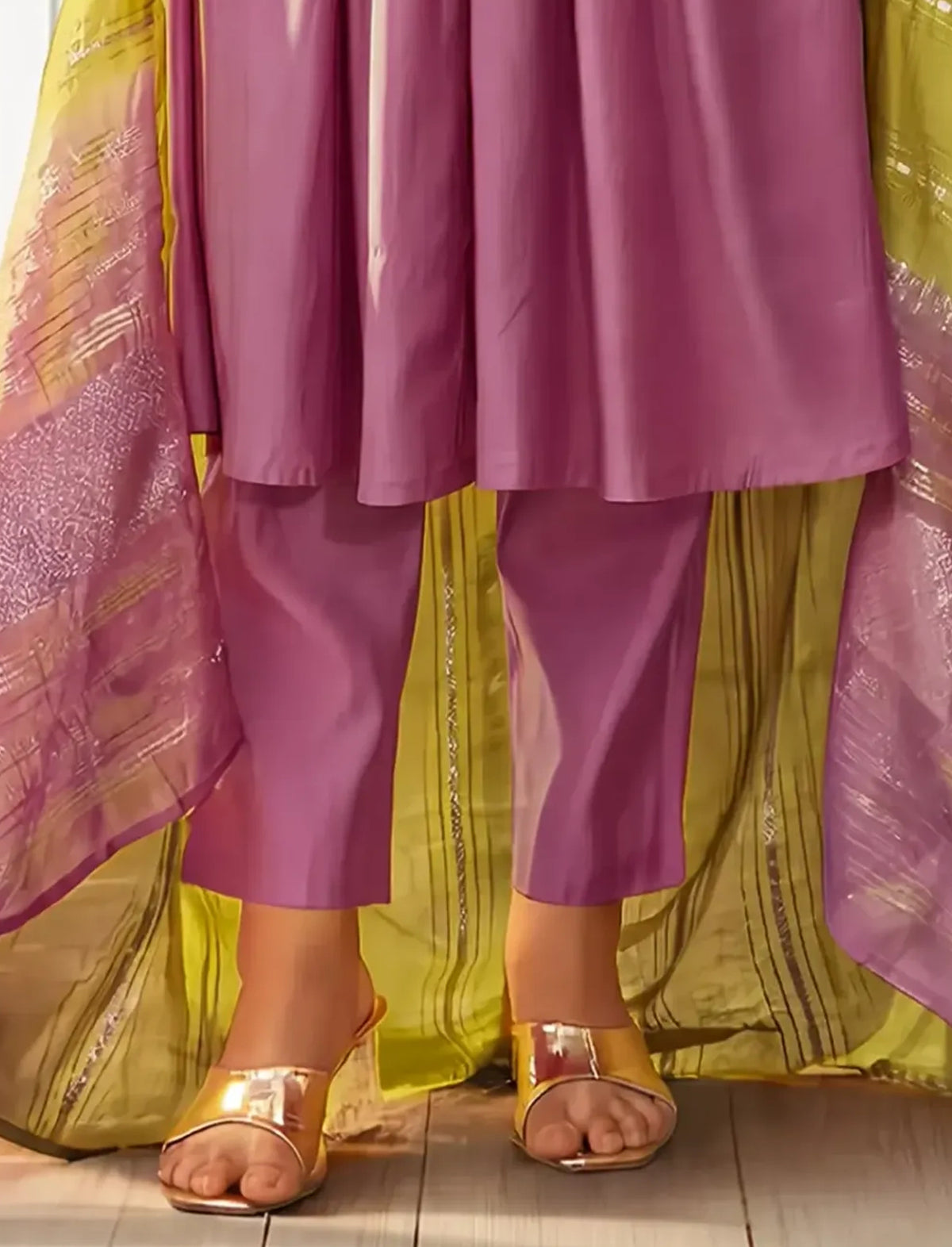 Light Pink Roman Silk Embroidered Flared Kurta Set Dupatta
