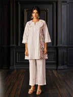 Off White Pure Cotton Embroidered Co-Ord