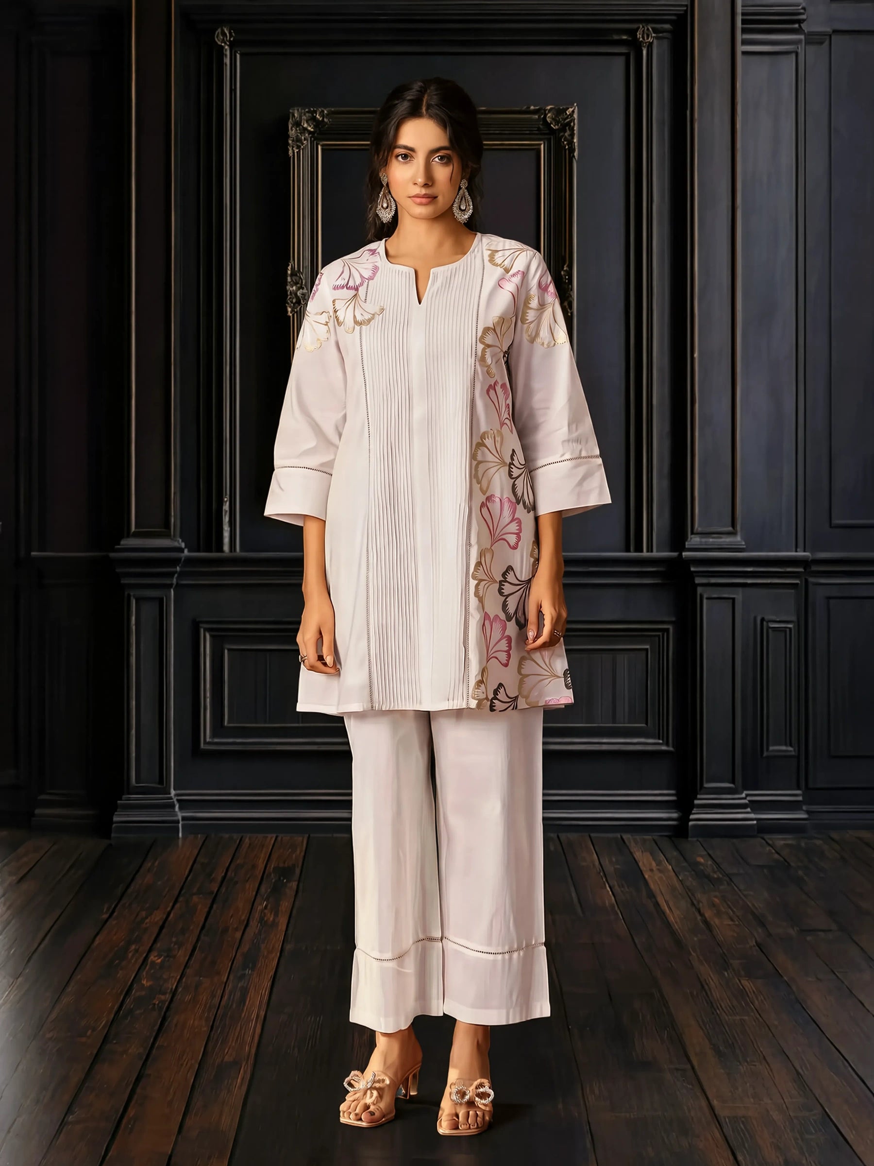 Off White Pure Cotton Embroidered Co-Ord