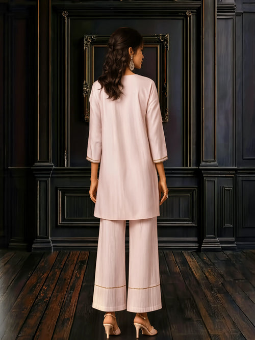 Off White Pure Cotton Embroidered Co-Ord