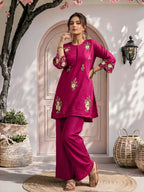Women's Embroidered Roman Silk CoOrd