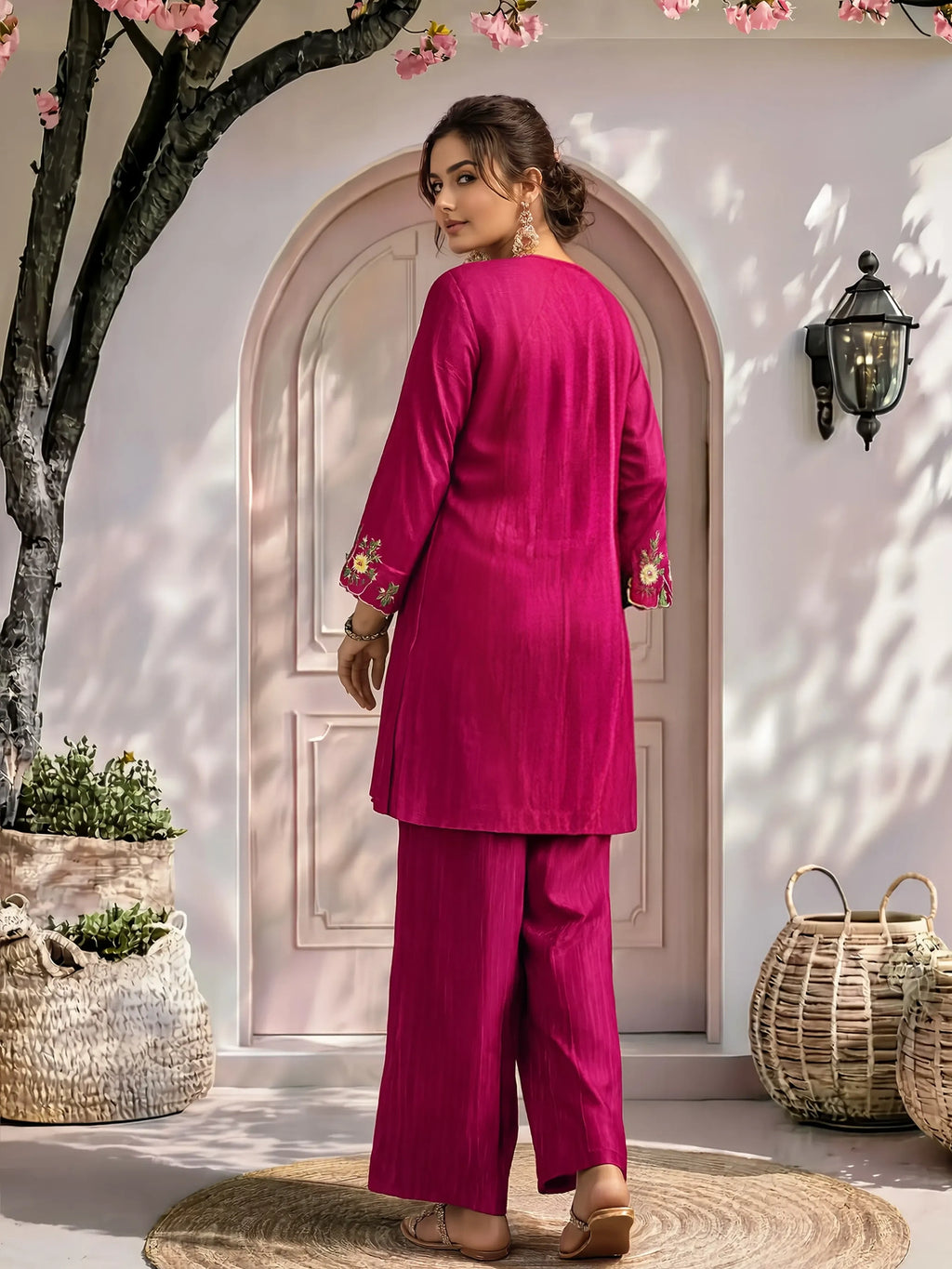 Women's Embroidered Roman Silk CoOrd