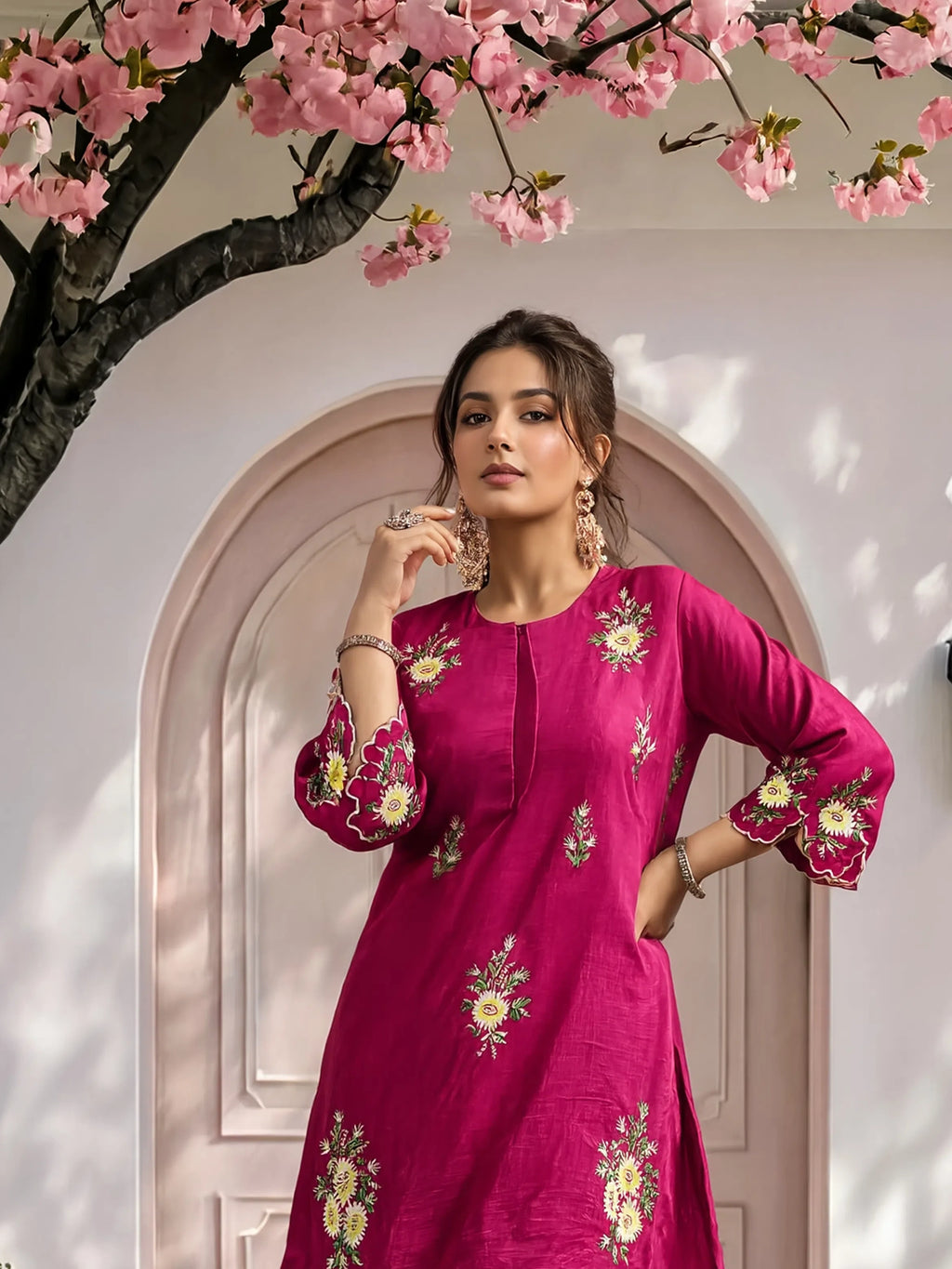 Women's Embroidered Roman Silk CoOrd