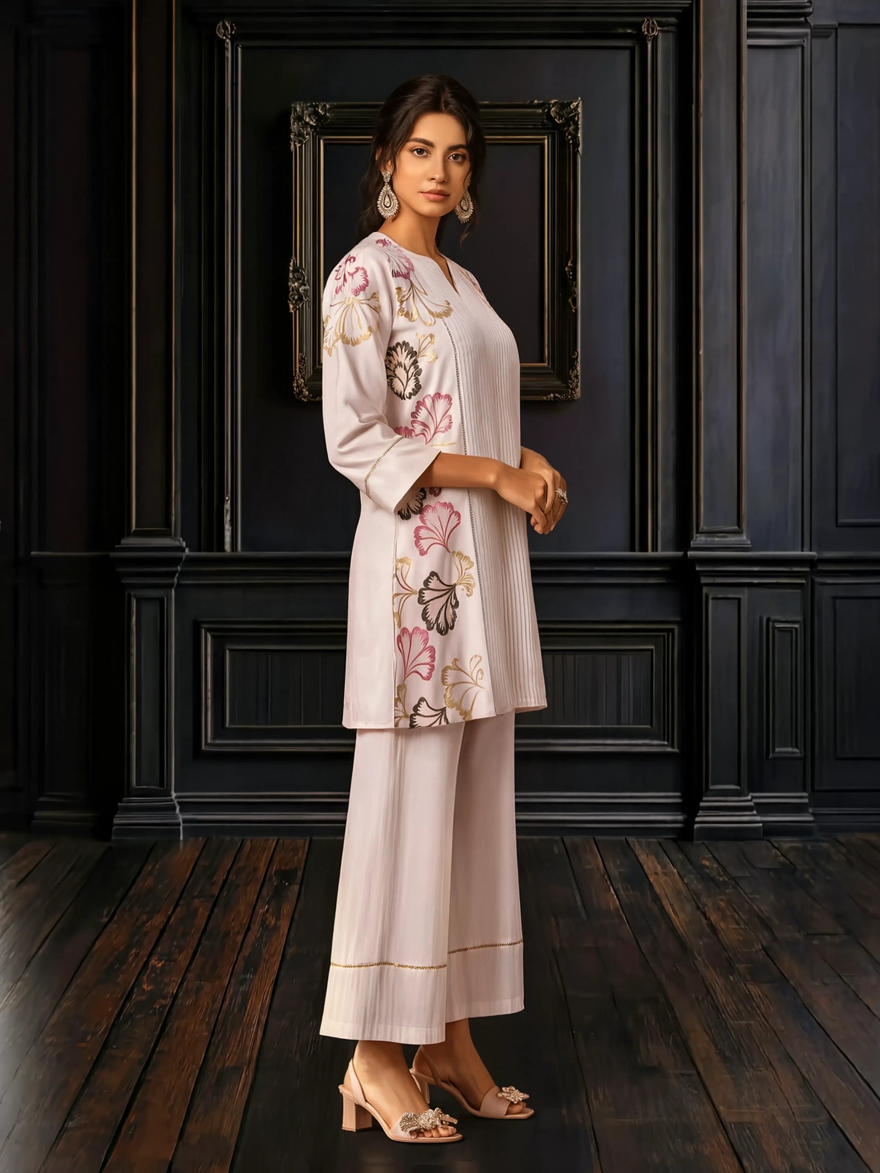 Off White Pure Cotton Embroidered Co-Ord