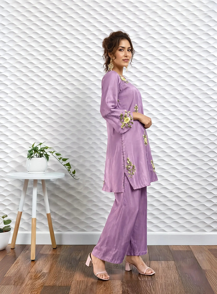 Women's Embroidered Roman Silk CoOrd