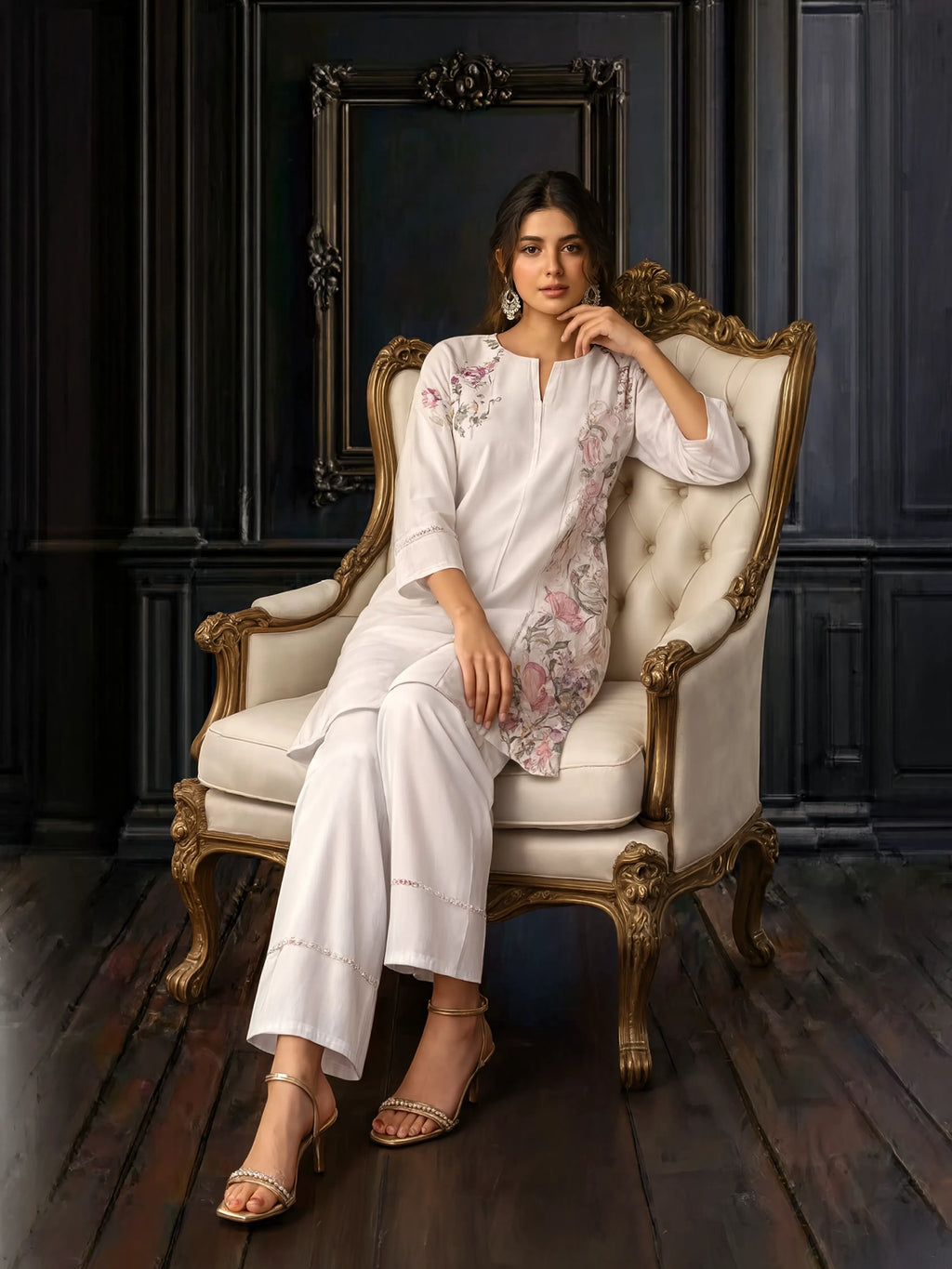 Off White Pure Cotton Embroidered Co-Ord