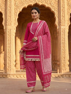 ELEGANT MAGENTA PINK 3 PIECE KURTA PANT AND DUPATTA