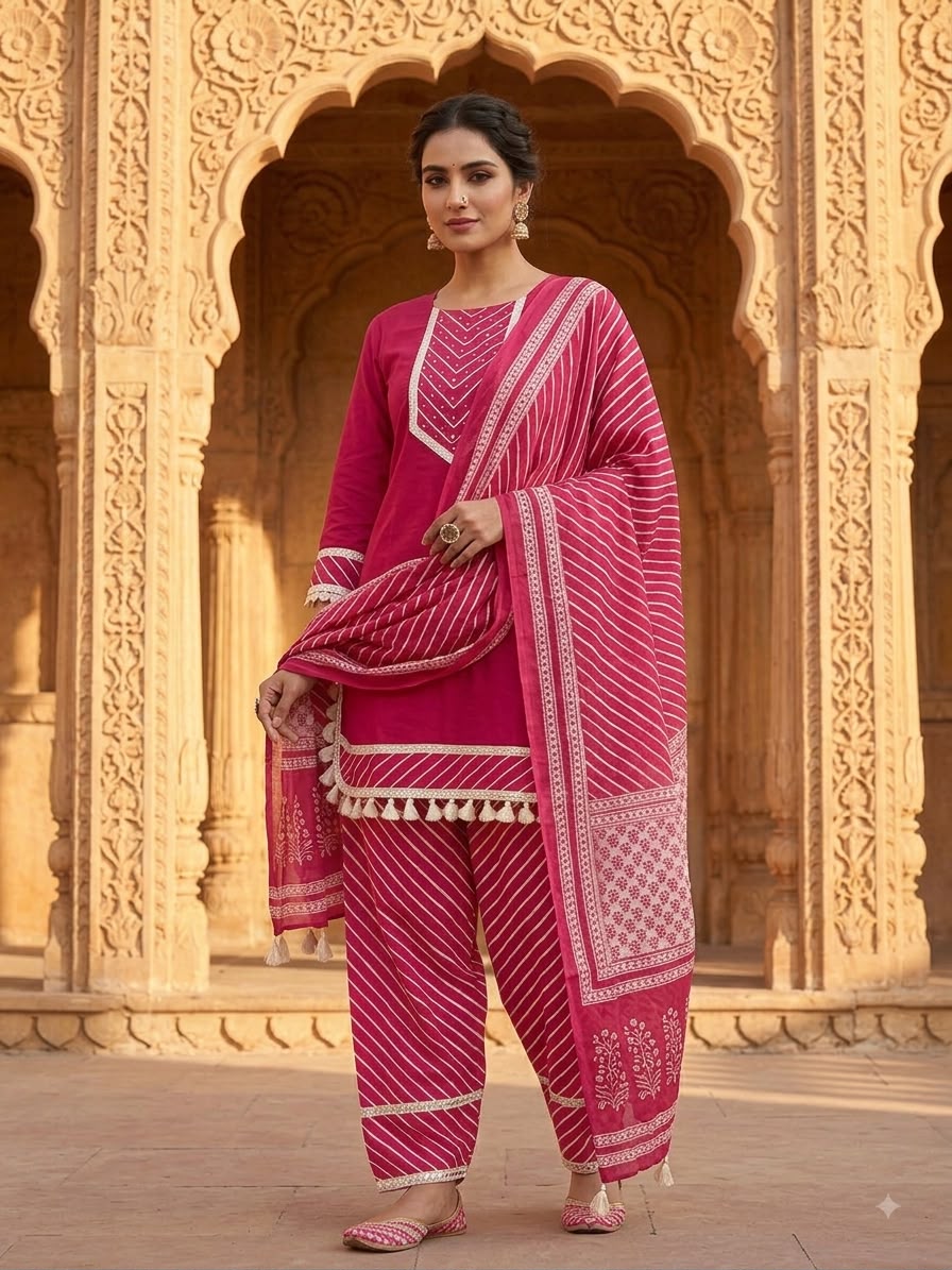 ELEGANT MAGENTA PINK 3 PIECE KURTA PANT AND DUPATTA
