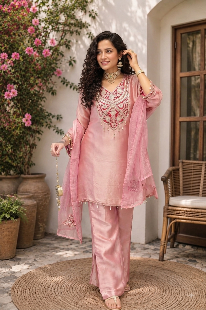 Premium soft tissue short kurta full set