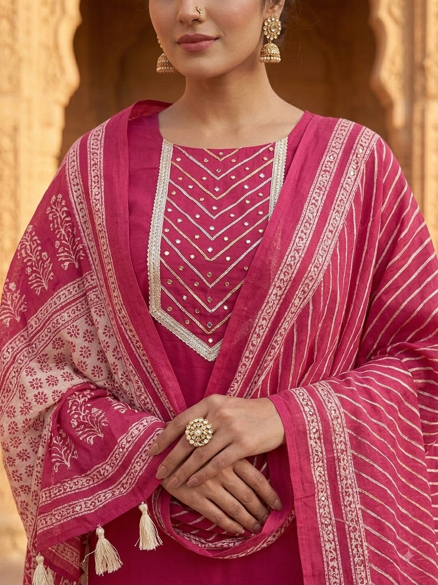 ELEGANT MAGENTA PINK 3 PIECE KURTA PANT AND DUPATTA